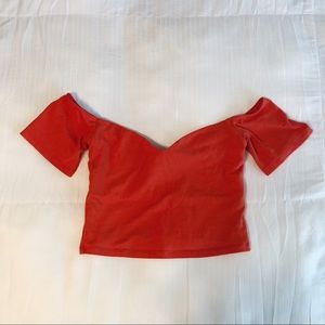 Orange off-the-shoulder crop top sweetheart neck